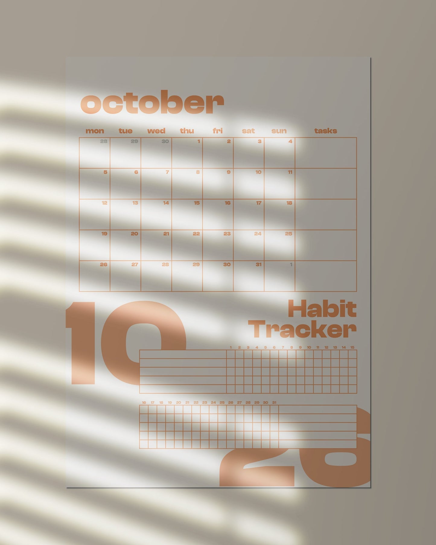 (Digital Download) 2026 Wall Calendar + Habit Tracker - Monday Start (US Letter)