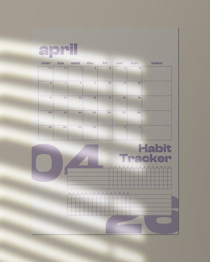 (Digital Download) 2026 Wall Calendar + Habit Tracker - Monday Start