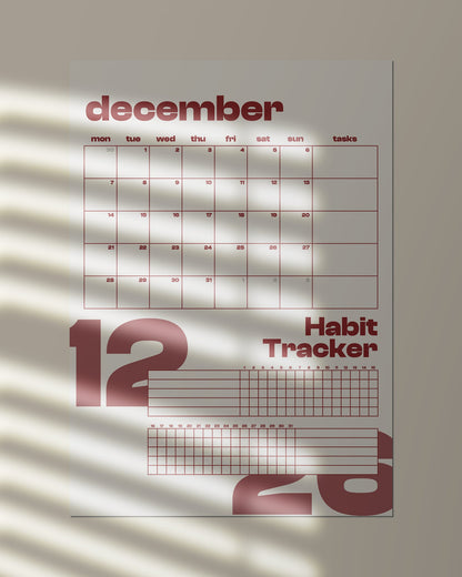 (Digital Download) 2026 Wall Calendar + Habit Tracker - Monday Start
