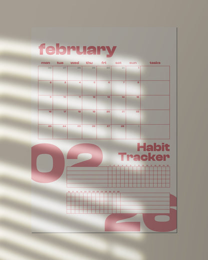 (Digital Download) 2026 Wall Calendar + Habit Tracker - Monday Start