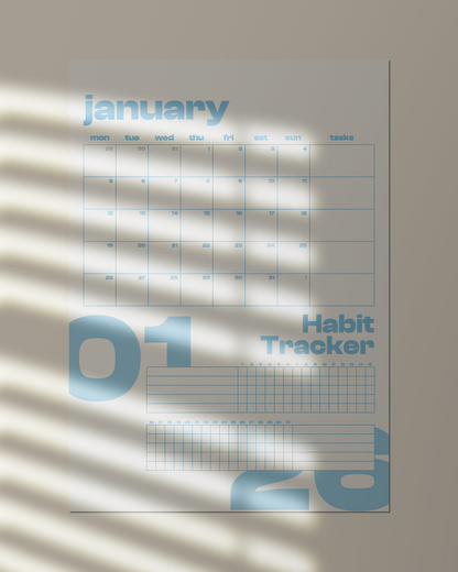 (Digital Download) 2026 Wall Calendar + Habit Tracker - Monday Start