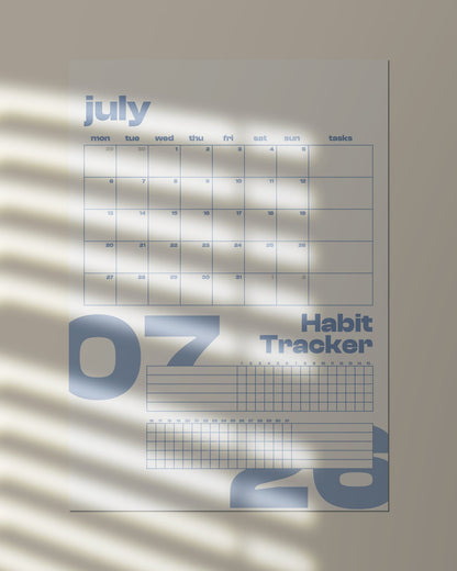 (Digital Download) 2026 Wall Calendar + Habit Tracker - Monday Start