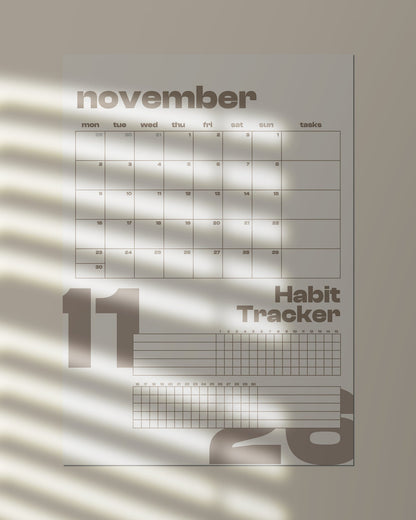 (Digital Download) 2026 Wall Calendar + Habit Tracker - Monday Start
